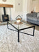 Glass and Black Metal Coffee Table