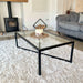 Glass and Black Metal Coffee Table