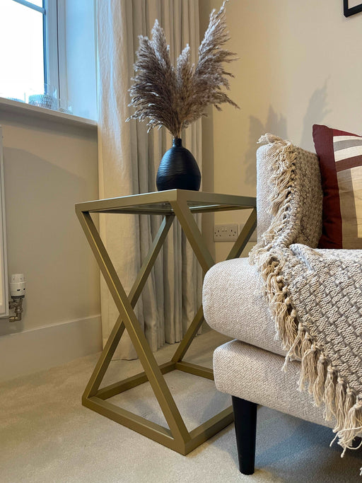 Gold Twisted Metal Glass Side Table