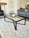 Glass and Black Metal Coffee Table