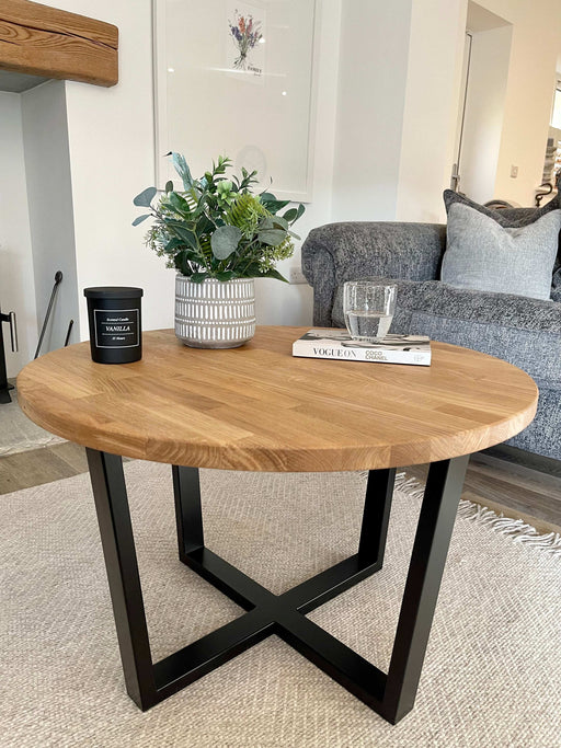Landon Round Oak Metal Coffee Table