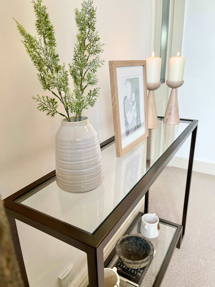 Glass Metal Console Table Dark Bronze