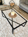 Glass and Black Metal Coffee Table