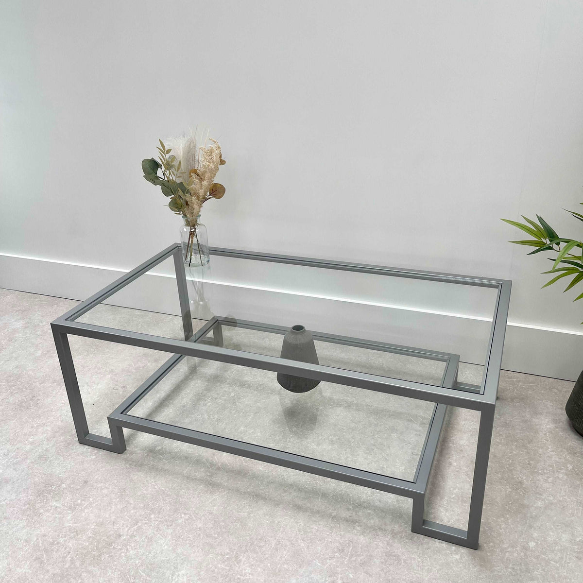 Glass Metal Coffee Table Silver Grey UK — Rose And Walker