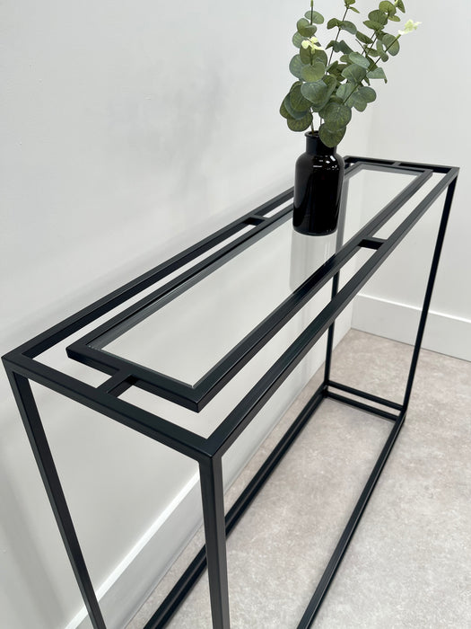 Thea Glass Metal Console Table - Black