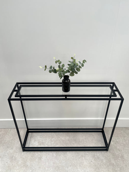 Thea Glass Metal Console Table - Black