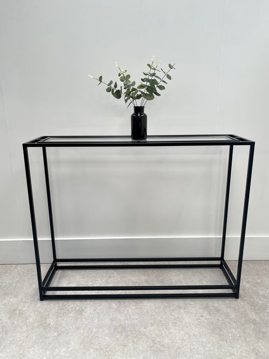 Thea Glass Metal Console Table - Black