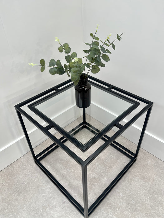 Thea Glass Metal Side Table - Black