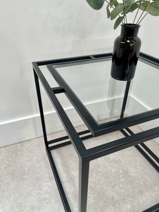 Thea Glass Metal Side Table - Black
