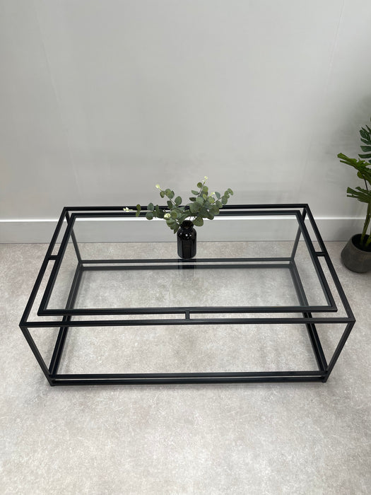 Glass Metal Coffee Table Black
