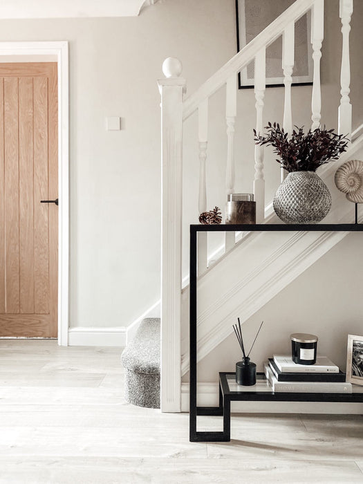 Glass Metal Console Table Matte Black Frame