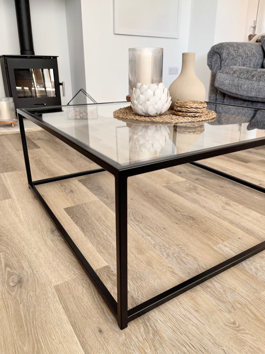 Mila Square Metal Glass Coffee Table - Black