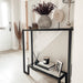 Glass Metal Console Table Matte Black Frame
