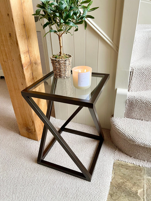 Twisted Glass Side End Table Dark Bronze