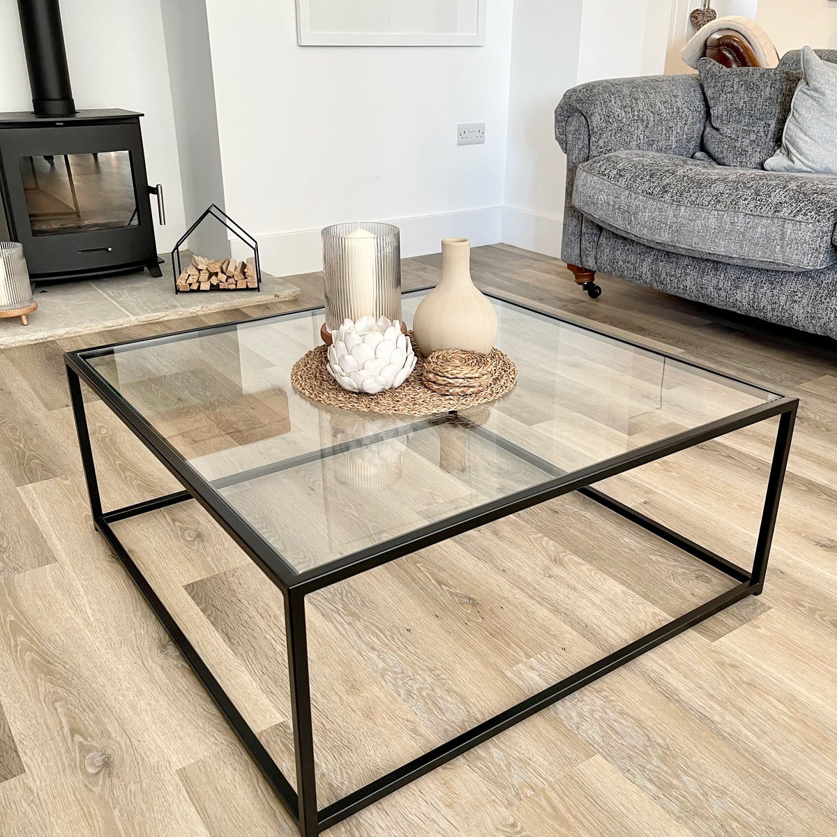 Black iron glass coffee table deals